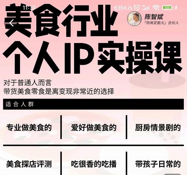 美食行业个人IP实操课，对于普通人而言，带货美食零食是离变现非常近的选择-智宝网创
