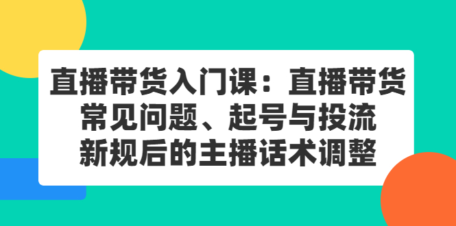 直播带货入门课：直播带货常见问题、起号与投流、新规后的主播话术调整-智宝网创