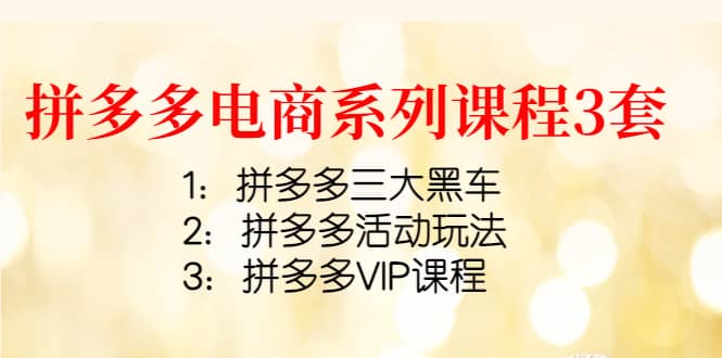 拼多多电商系列课程3套：拼多多三大黑车+拼多多活动玩法+拼多多VIP课程-智宝网创