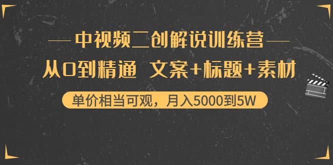中视频二创解说训练营：从0到精通 文案+标题+素材-智宝网创