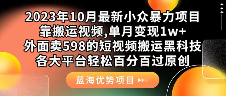 外面卖598的10月最新短视频搬运黑科技，各大平台百分百过原创 靠搬运月入1w-智宝网创