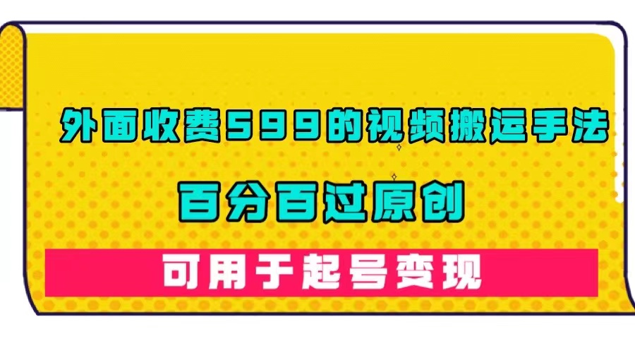 外面收费599的视频搬运手法，百分百过原创，可用起号变现-智宝网创