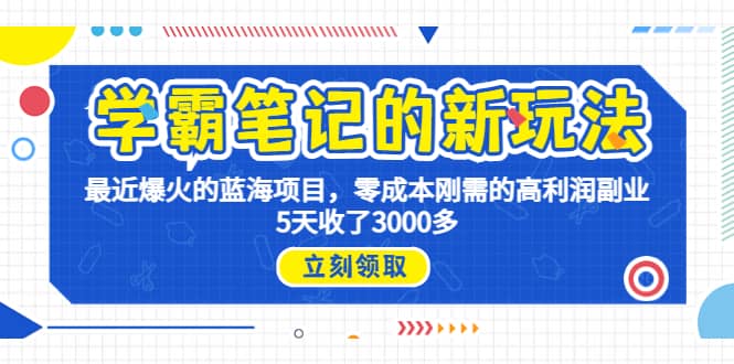 学霸笔记新玩法，最近爆火的蓝海项目，0成本高利润副业，5天收了3000多-智宝网创