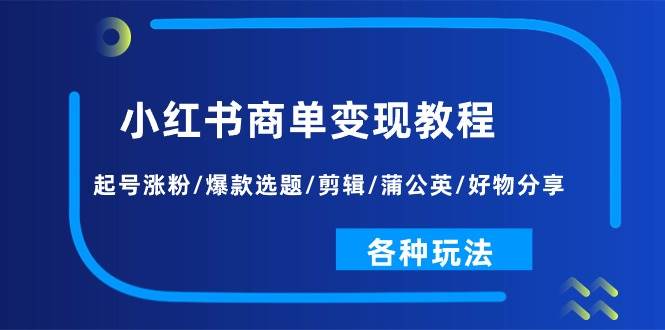 小红书商单变现教程：起号涨粉/爆款选题/剪辑/蒲公英/好物分享/各种玩法-智宝网创