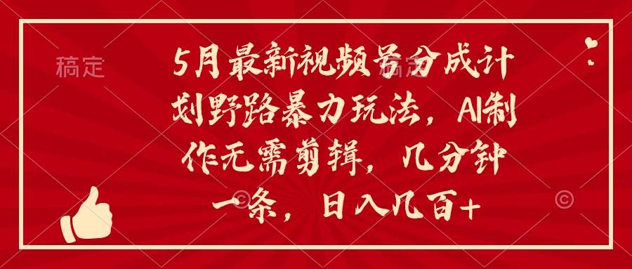 5月最新视频号分成计划野路暴力玩法，ai制作，无需剪辑。几分钟一条，…-智宝网创