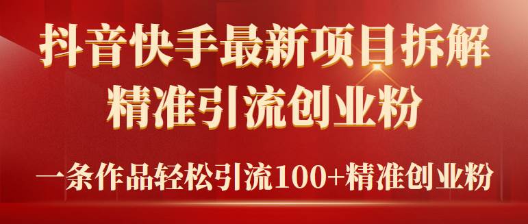 2024年抖音快手最新项目拆解视频引流创业粉，一天轻松引流精准创业粉100+-智宝网创