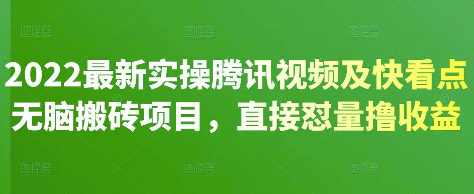 2022最新实操腾讯视频及快看点无脑搬砖项目，直接怼量撸收益-智宝网创