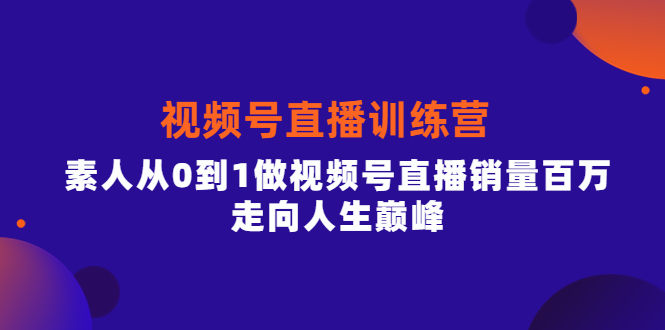 视频号直播训练营，素人从0到1做视频号直播销量百万，走向人生巅峰-智宝网创