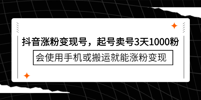 抖音涨粉变现号，起号卖号3天千粉，会使用手机或搬运就能涨粉变现-智宝网创