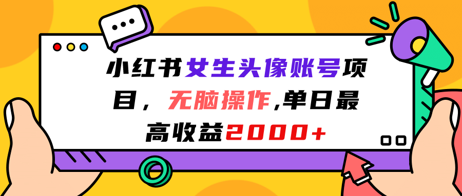 小红书女生头像账号项目，无脑操作，单日最高收益2000+-智宝网创