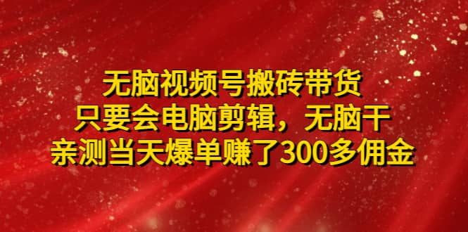 无脑视频号搬砖带货，只要会电脑剪辑，无脑干-智宝网创