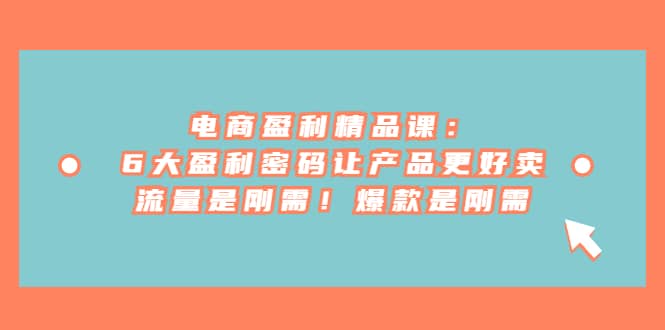 电商 盈利精品课：6大盈利 密码让产品更好卖，流量是刚需！爆款是刚需-智宝网创