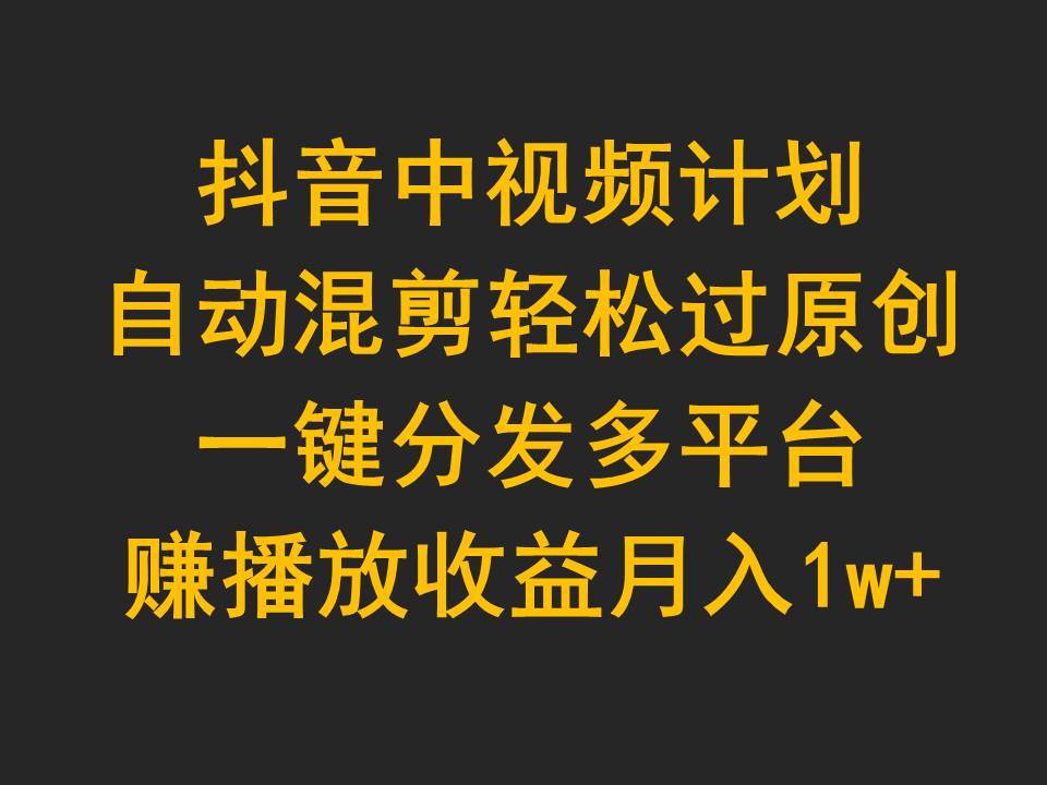 抖音中视频计划，自动混剪轻松过原创，一键分发多平台赚播放收益，月入1w+-智宝网创