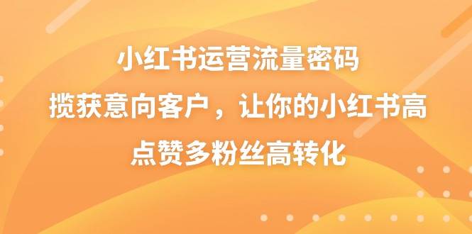 小红书运营流量密码，揽获意向客户，让你的小红书高点赞多粉丝高转化-智宝网创