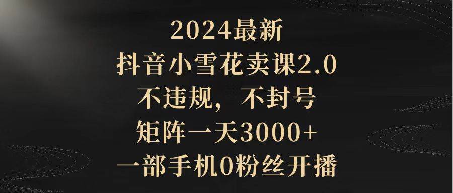 2024最新抖音小雪花卖课2.0 不违规 不封号 矩阵一天3000+一部手机0粉丝开播-智宝网创