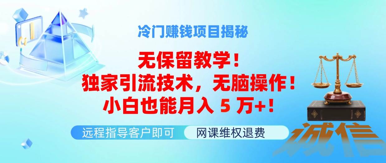 冷门赚钱项目无保留教学！独家引流技术，无脑操作！小白也能月入5万+！-智宝网创