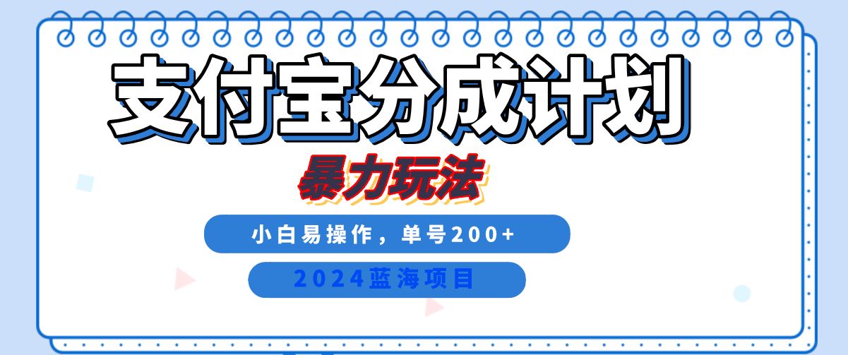 2024最新冷门项目，支付宝视频分成计划，直接粗暴搬运，日入2000+，有手就行！-智宝网创