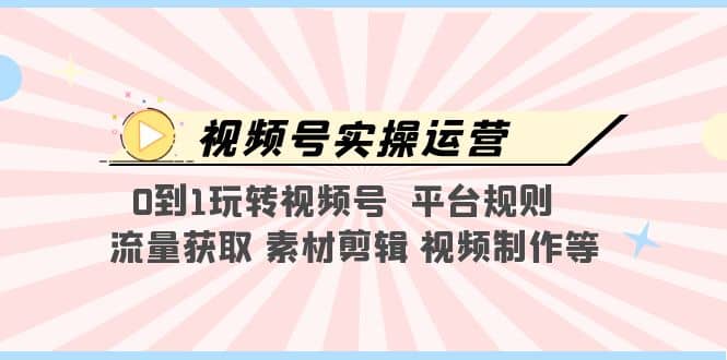 视频号实操运营，0到1玩转视频号 平台规则 流量获取 素材剪辑 视频制作等-智宝网创