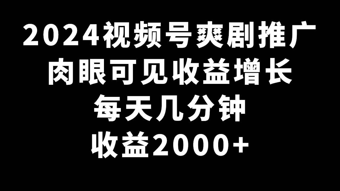 2024视频号爽剧推广，肉眼可见的收益增长，每天几分钟收益2000+-智宝网创