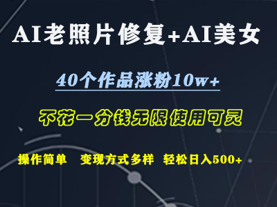 AI老照片修复+AI美女玩发  40个作品涨粉10w+  不花一分钱使用可灵  操作简单  变现方式多样话   轻松日去500+-智宝网创