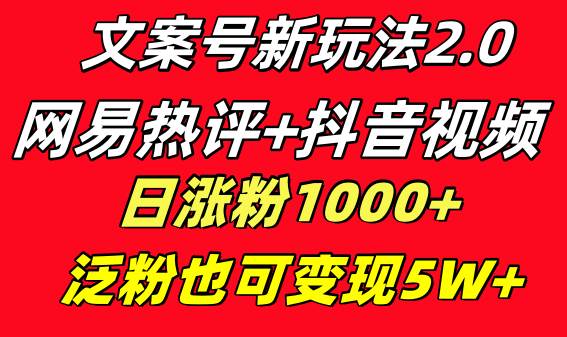 文案号新玩法 网易热评+抖音文案 一天涨粉1000+ 多种变现模式 泛粉也可变现-智宝网创