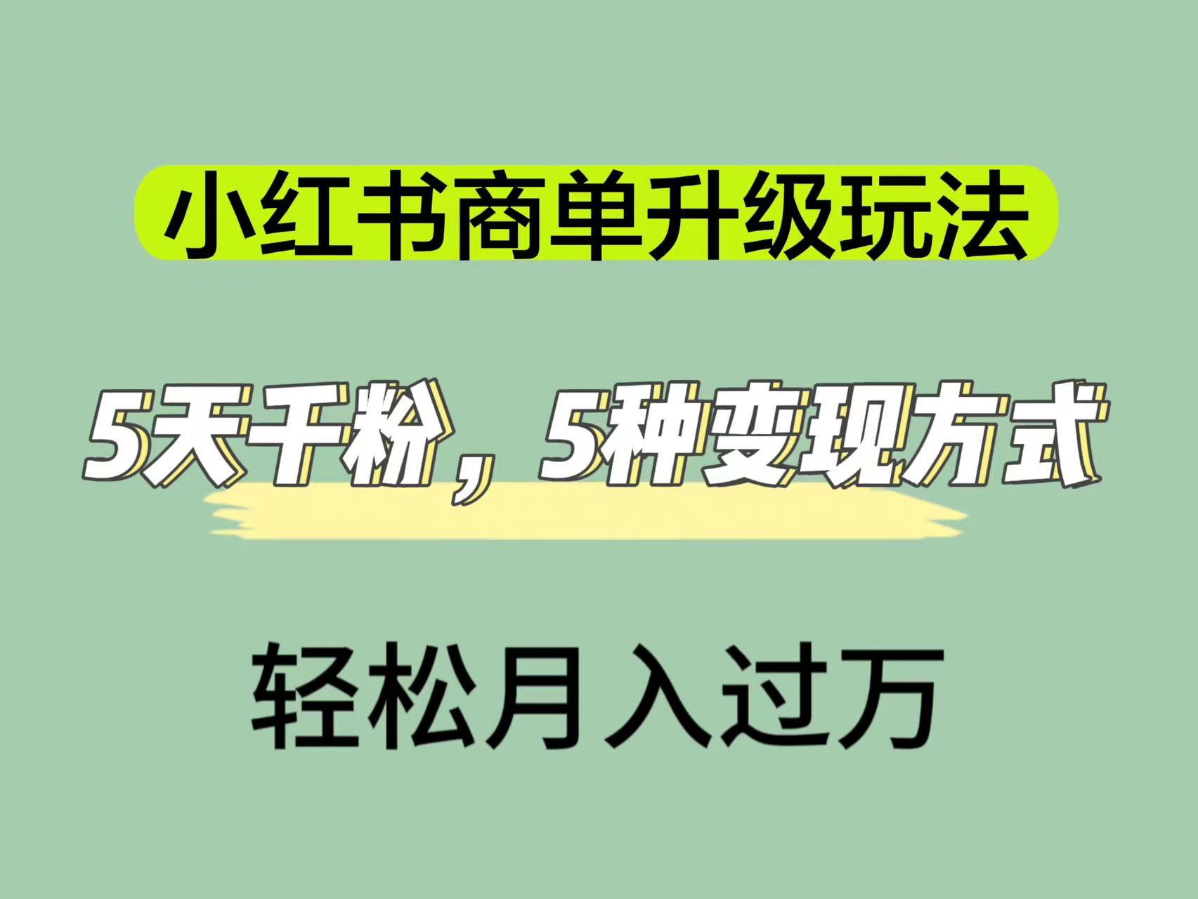 小红书商单升级玩法，5天千粉，5种变现渠道，轻松月入1万+-智宝网创