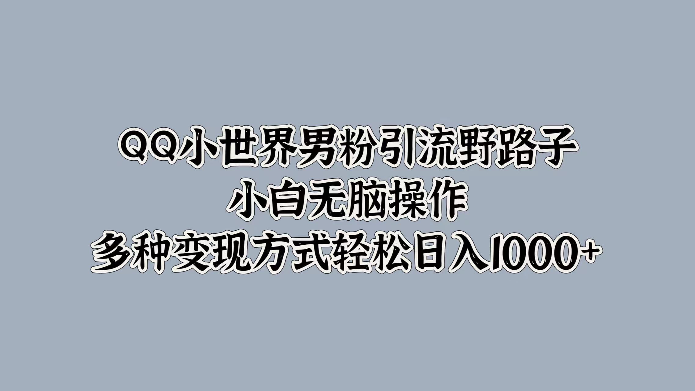 QQ小世界男粉引流野路子，小白无脑操作，多种变现方式轻松日入1000+-智宝网创