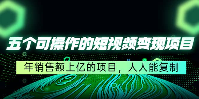 五个可操作的短视频变现项目：年销售额上亿的项目，人人能复制-智宝网创