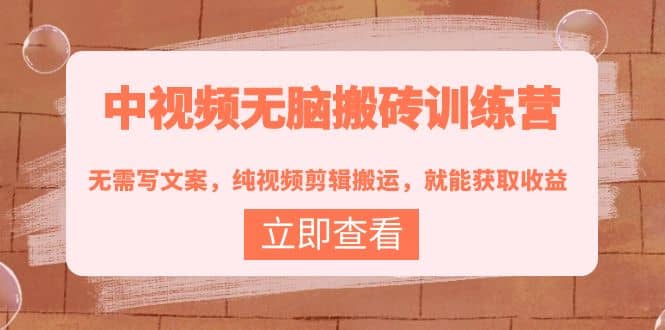 中视频无脑搬砖训练营：无需写文案，纯视频剪辑搬运，就能获取收益-智宝网创