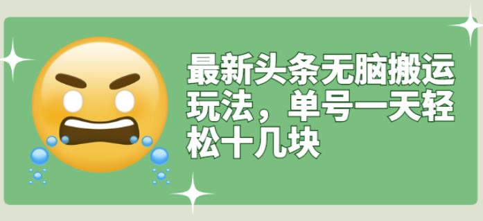 最新头条无脑搬运玩法，单号一天轻松十几块【视频教程+搬运软件】-智宝网创