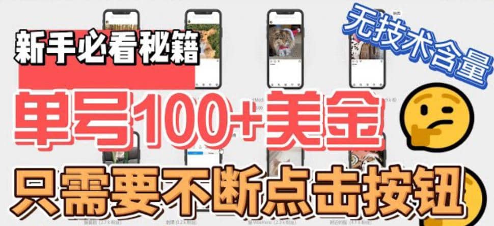 最新无脑只需不断点击按钮，单号100美金暴利项目，可批量操作-智宝网创
