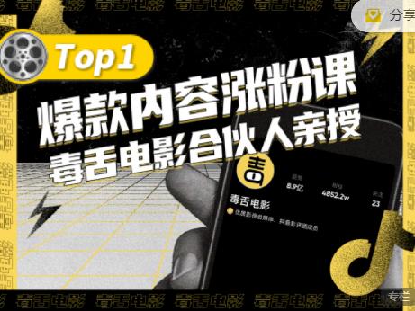 【毒舌电影合伙人亲授】抖音爆款内容涨粉课，5000万抖音大号首次披露涨粉机密-智宝网创