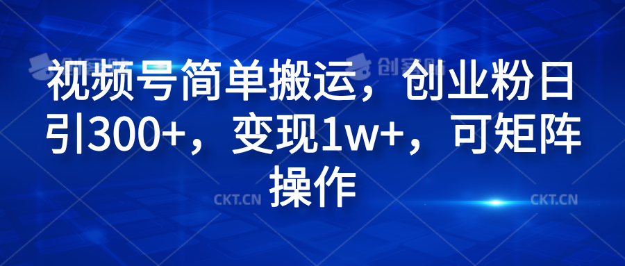 视频号简单搬运，创业粉日引300+，变现1w+，可矩阵操作-智宝网创