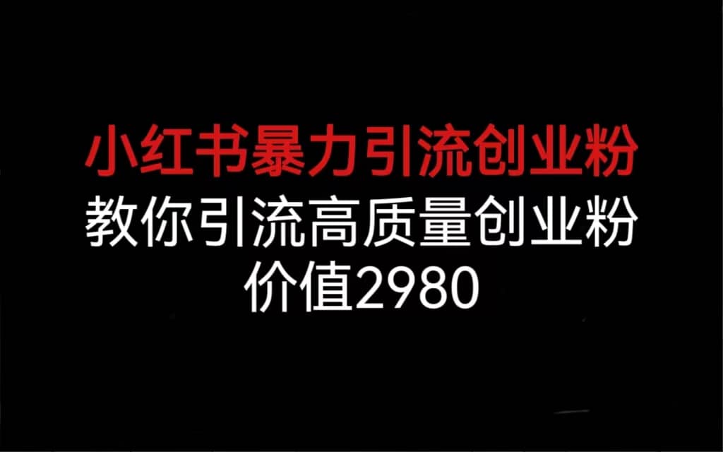小红书暴力引流创业粉，教你引流高质量创业粉，价值2980-智宝网创