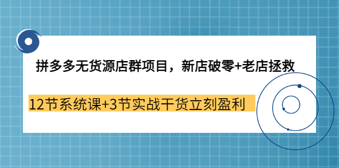 拼多多无货源店群项目，新店破零+老店拯救 12节系统课+3节实战干货立刻盈利-智宝网创