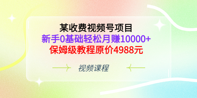 某收费视频号项目，新手0基础轻松月赚10000+，保姆级教程原价4988元-智宝网创