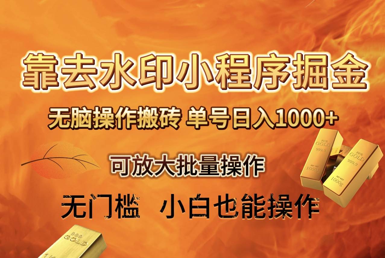 去水印小程序+拼多多 无脑搬砖 ，单号日入1000+ 保姆级教程 可放大批量操作-智宝网创
