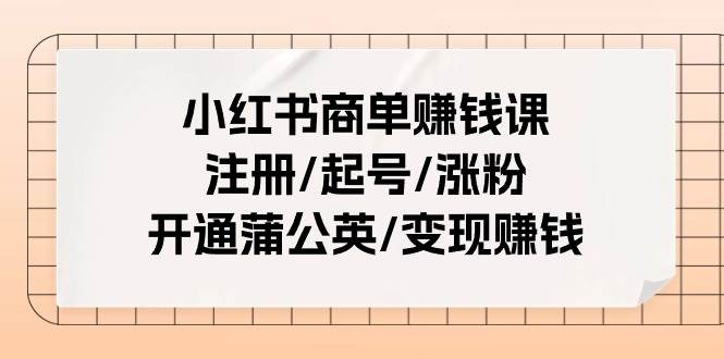 小红书商单赚钱课：注册/起号/涨粉/开通蒲公英/变现赚钱（25节课）-智宝网创