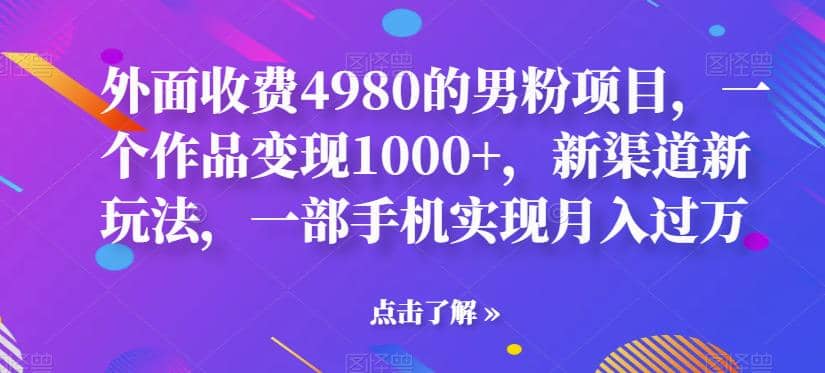 外面收费4980的男粉项目，一个作品变现1000+，新渠道新玩法，一部手机实现月入过万【揭秘】-智宝网创