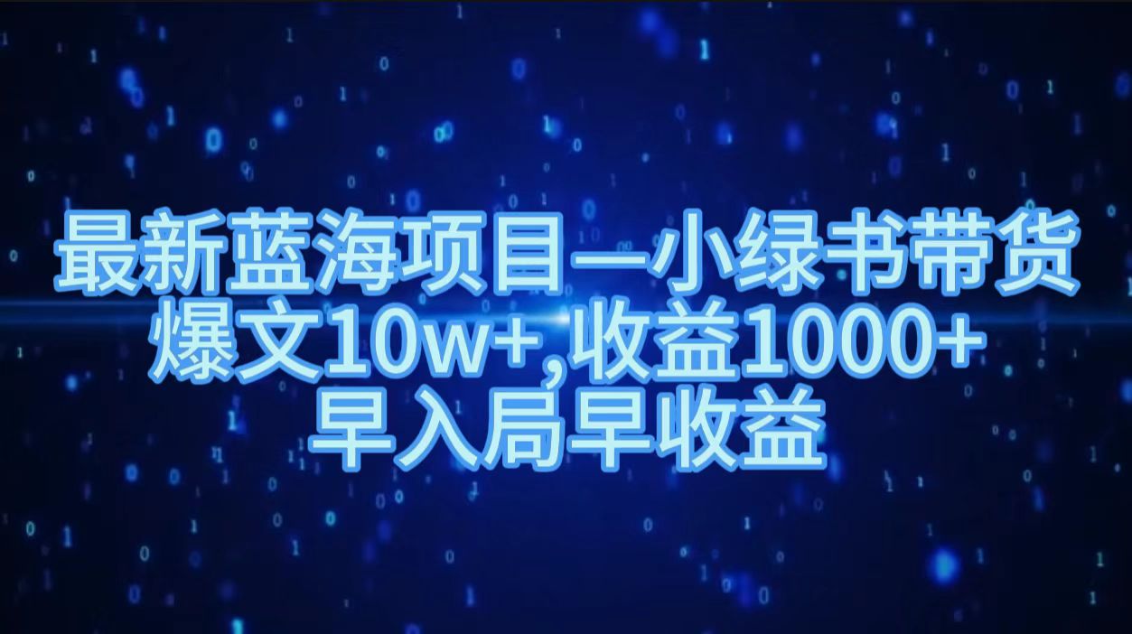 最新蓝海项目小绿书带货，爆文10w＋，收益1000＋，早入局早获益！！-智宝网创