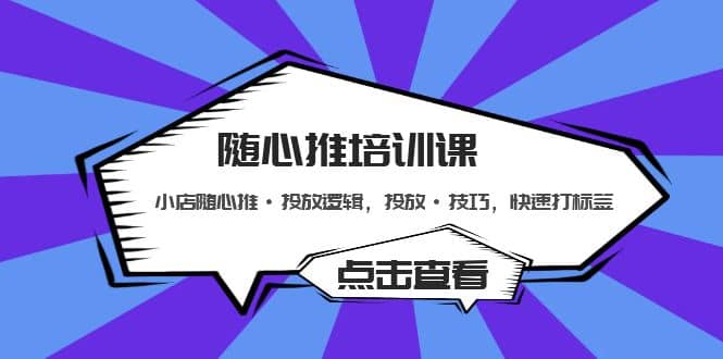 随心推培训课：小店随心推·投放逻辑，投放·技巧，快速打标签-智宝网创