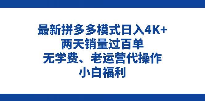 拼多多最新模式日入4K+两天销量过百单，无学费、老运营代操作、小白福利-智宝网创