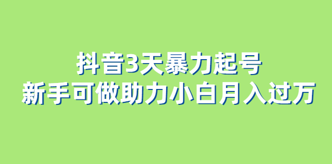 抖音3天暴力起号新手可做助力小白月入过万-智宝网创