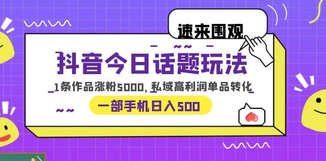 抖音今日话题玩法，1条作品涨粉5000，私域高利润单品转化 一部手机日入500-智宝网创