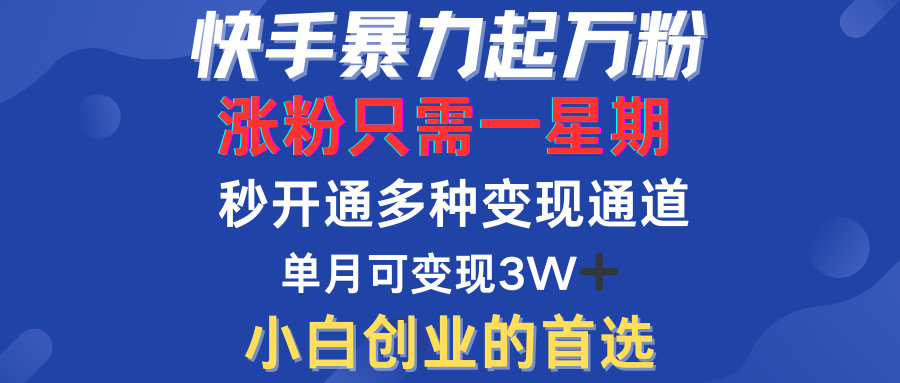 快手暴力起万粉，涨粉只需一星期！多种变现模式-智宝网创
