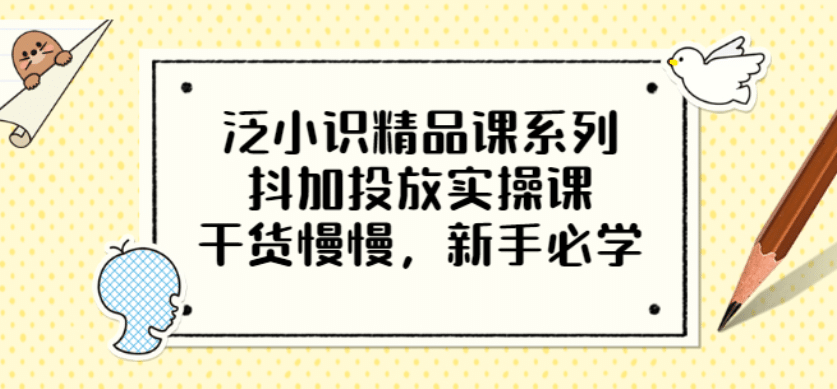 泛小识精品课系列：抖加投放实操课，干货慢慢，新手必学（12节视频课）-智宝网创
