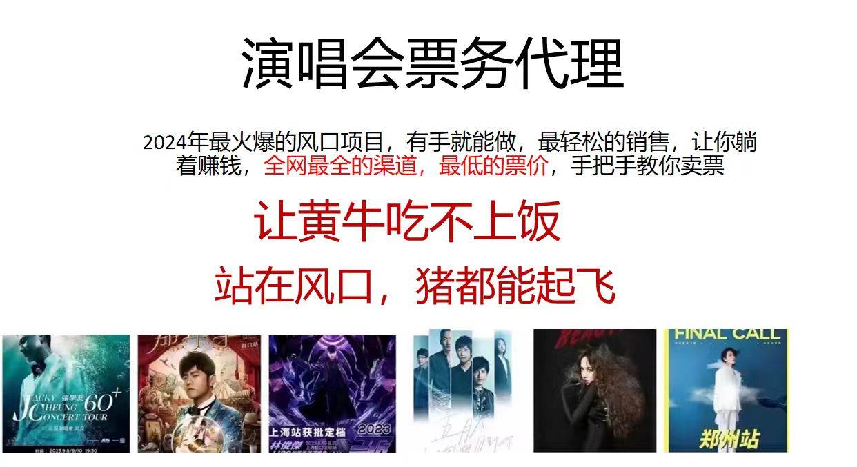 演唱会票务代理，2024年最火爆风口项目，全网最低的票价，小白一分钟上…-智宝网创