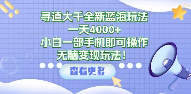 寻道大千全新蓝海玩法，一天4000+，小白一部手机即可操作，无脑变现玩法！-智宝网创