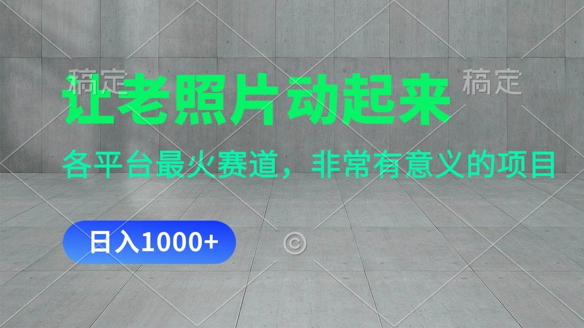让老照片动起来，一天变现1000+，各平台最火赛道，看完就会-智宝网创
