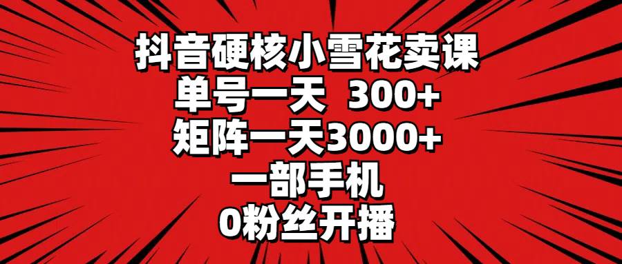 抖音硬核小雪花卖课，单号一天300+，矩阵一天3000+，一部手机0粉丝开播-智宝网创